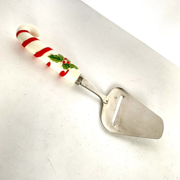 Vintage Cooks Tools Cheese Slicer Plane Stainless Ceramic Christmas Candy Cane - Picture 3 of 6